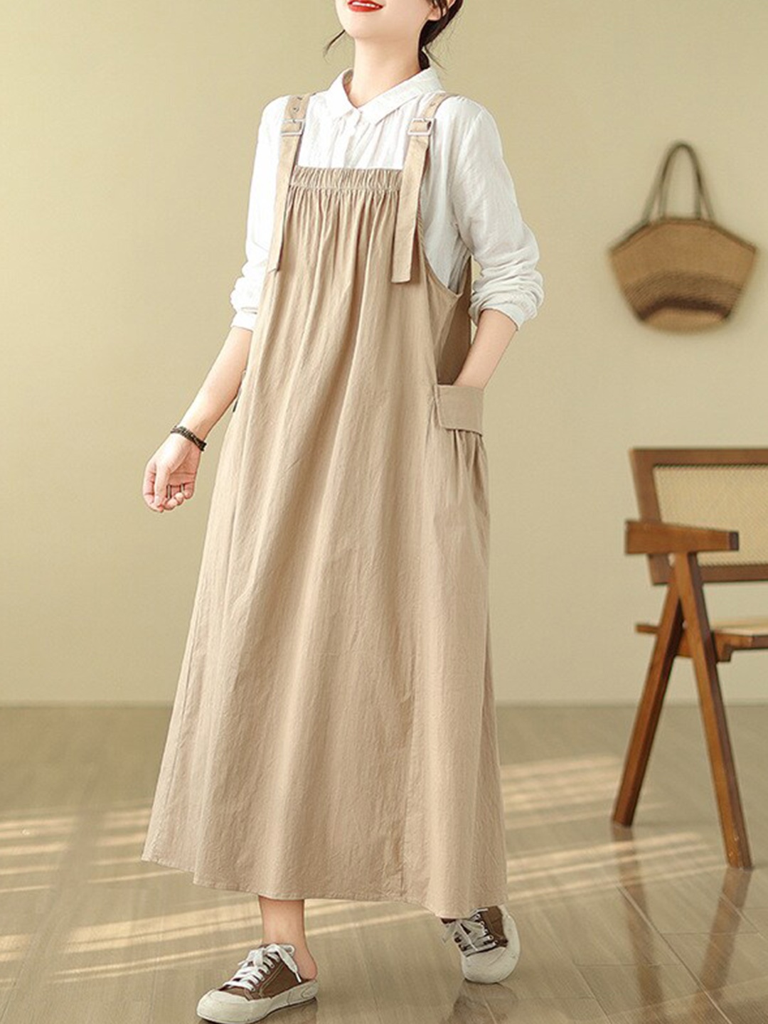 

StyleCast Square Neck Maxi Pinafore Dress, Brown