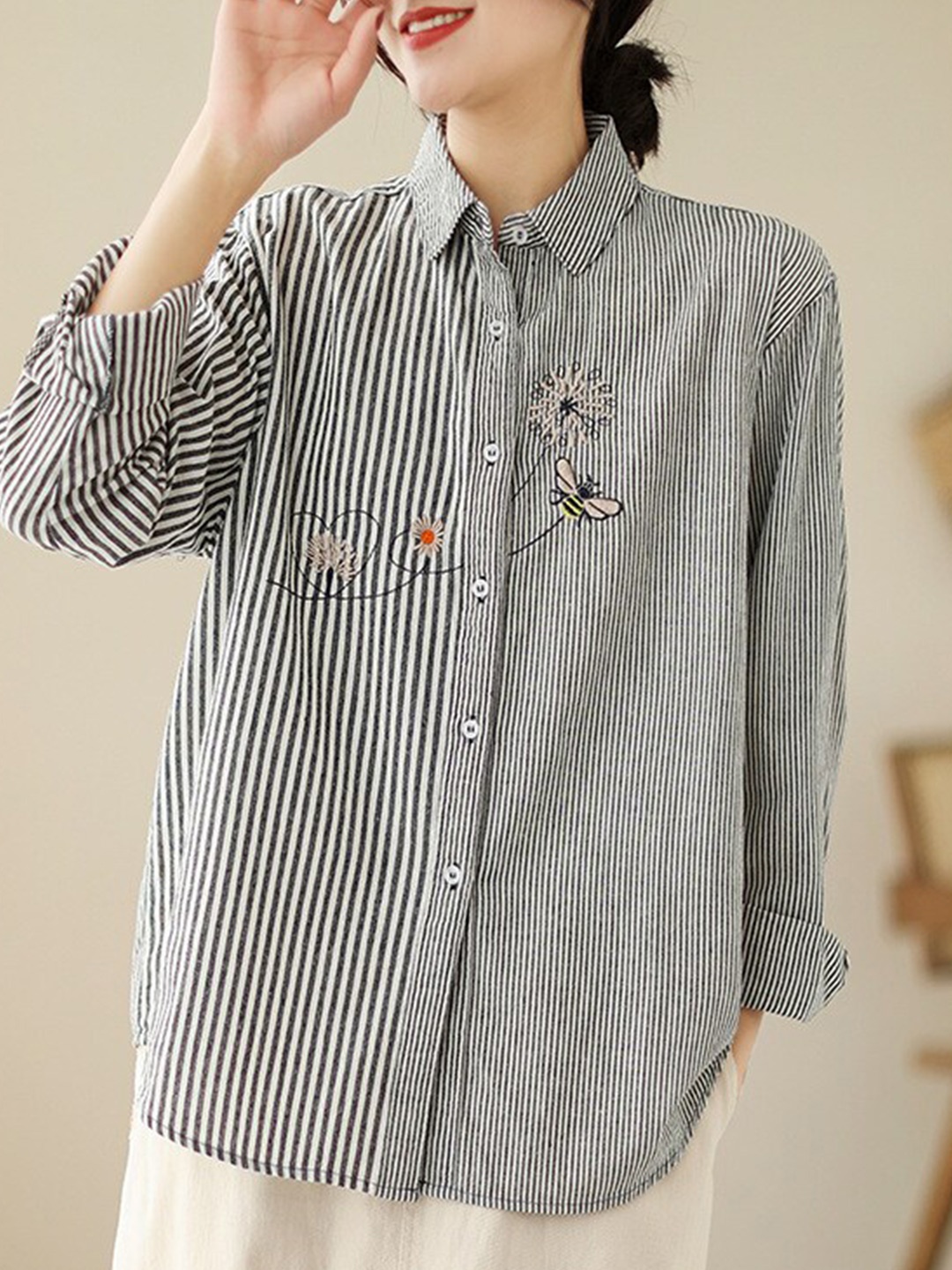 

StyleCast Women Opaque Striped Casual Shirt, Grey