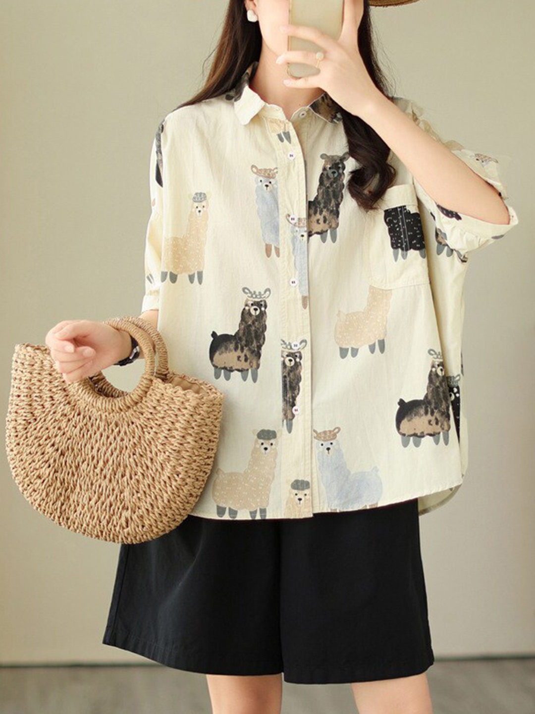 

StyleCast Cream Conversational Printed Cotton Casual Shirt