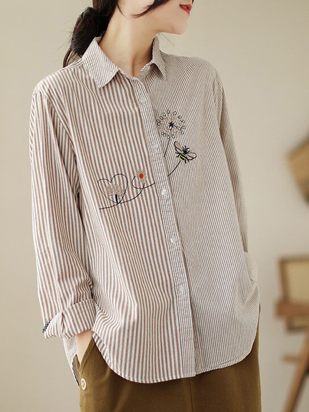 

StyleCast Yellow & White Striped Spread Collar Cotton Shirt