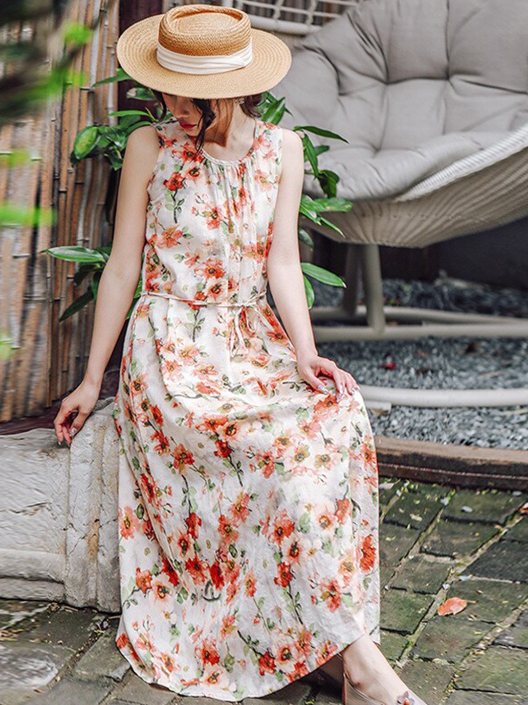 

StyleCast Green Floral Printed Cotton Maxi Midi Dress