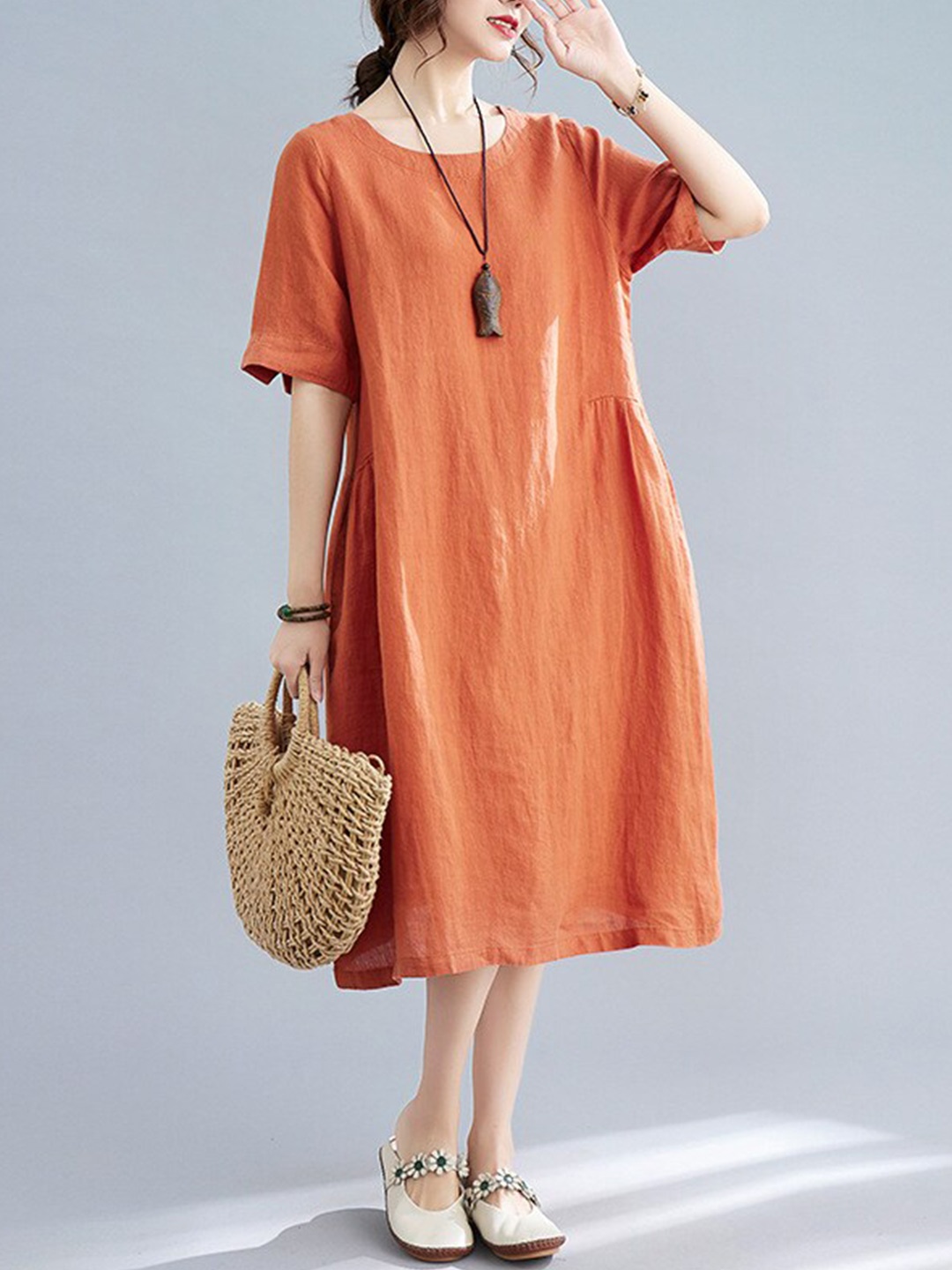 

StyleCast Orange Cotton A-Line Midi Dress