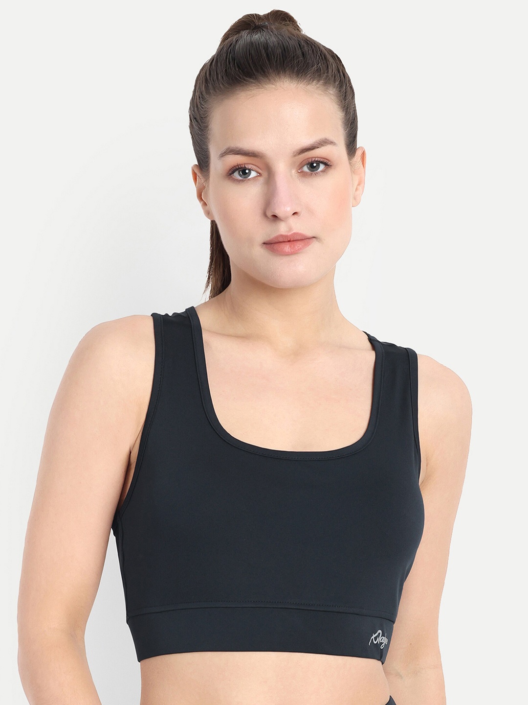 

WAYLENE Full Coverage Lightly Padded Racerback Dry Fit Workout Bra- All Day Comfort, Black