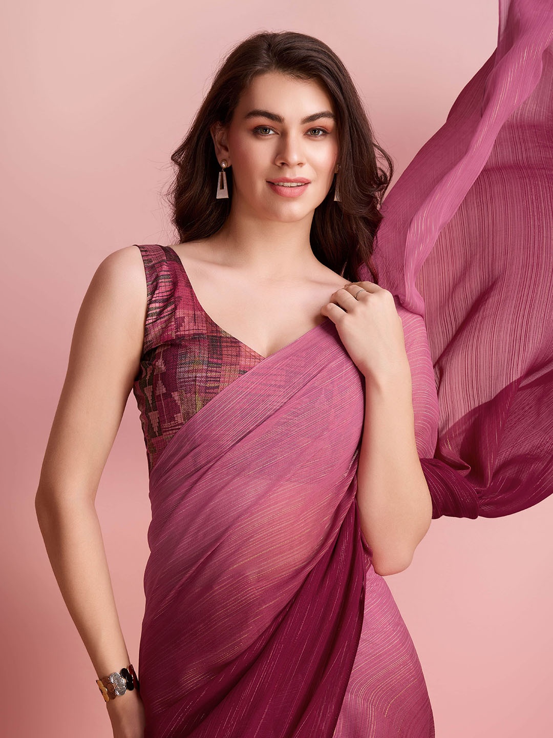 

RACHNA Ombre Zari Poly Chiffon Saree, Pink