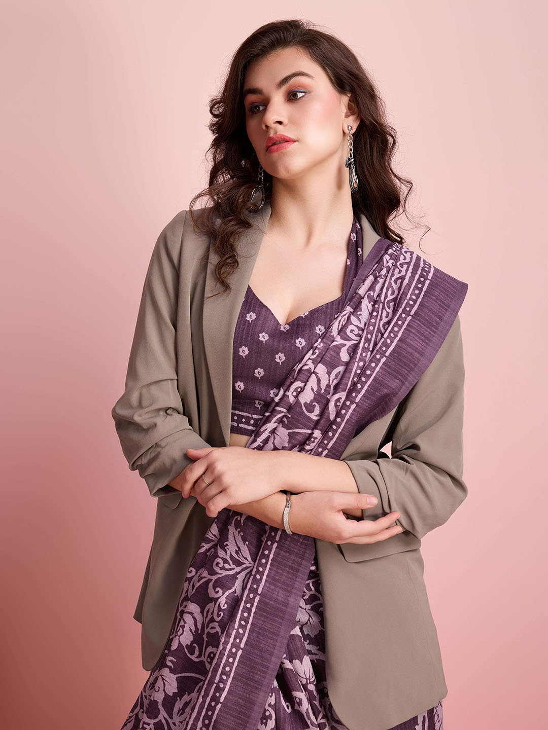 

RACHNA Batik Jute Silk Bhagalpuri Saree, Purple