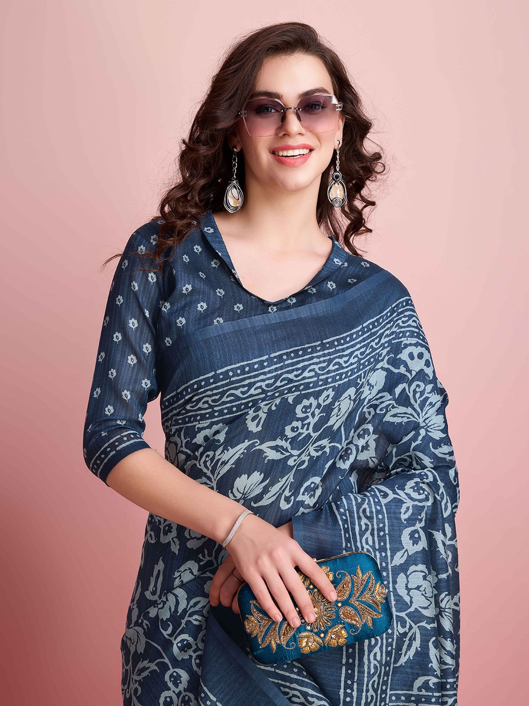 

RACHNA Batik Jute Silk Bhagalpuri Saree, Blue