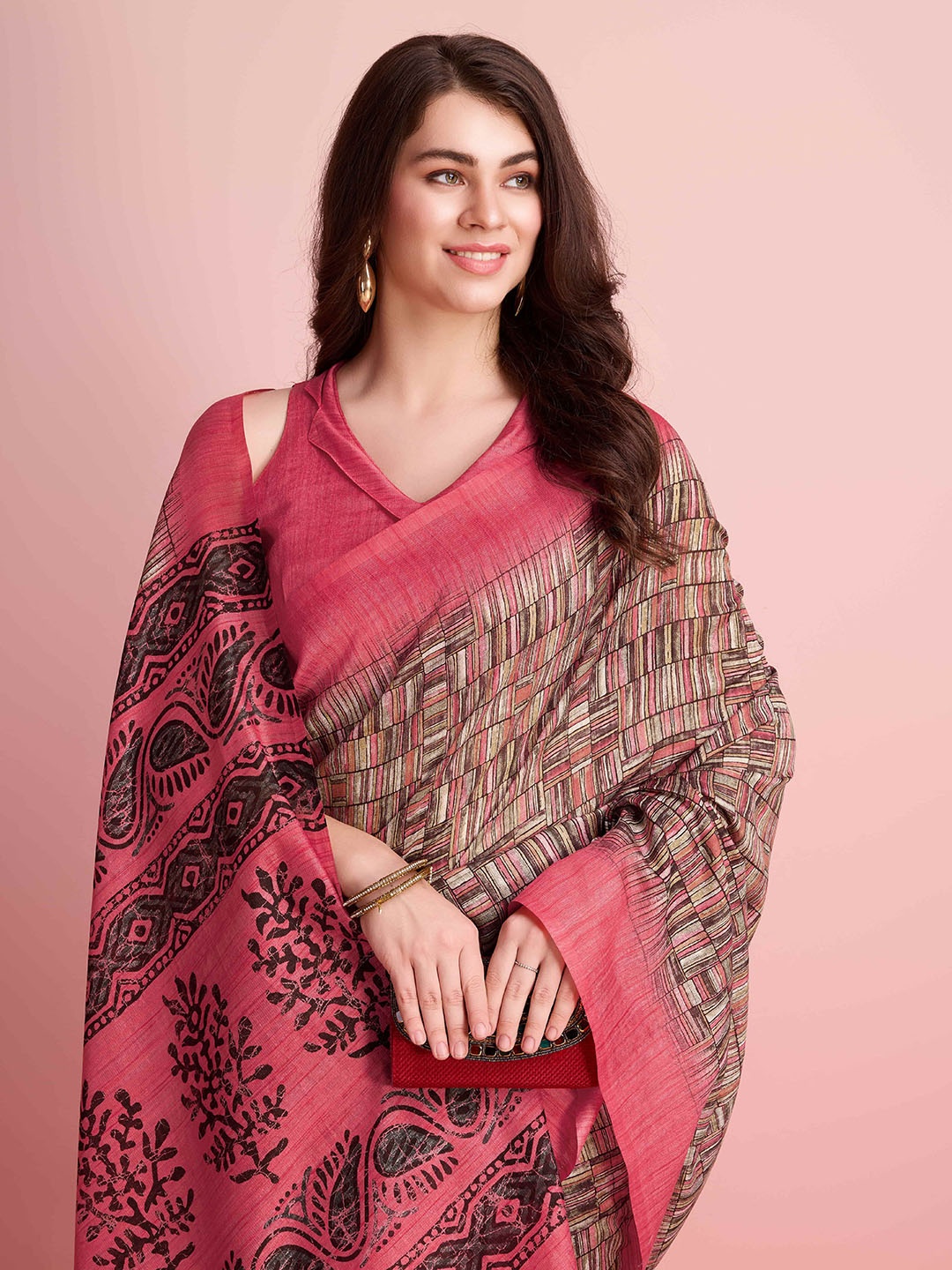 

RACHNA Jute Silk Bhagalpuri Saree, Pink