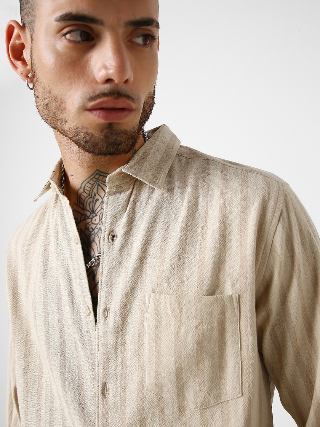 

VASTRADO Classic Spread Collar Slim Fit Opaque Cotton Casual Shirt, Beige
