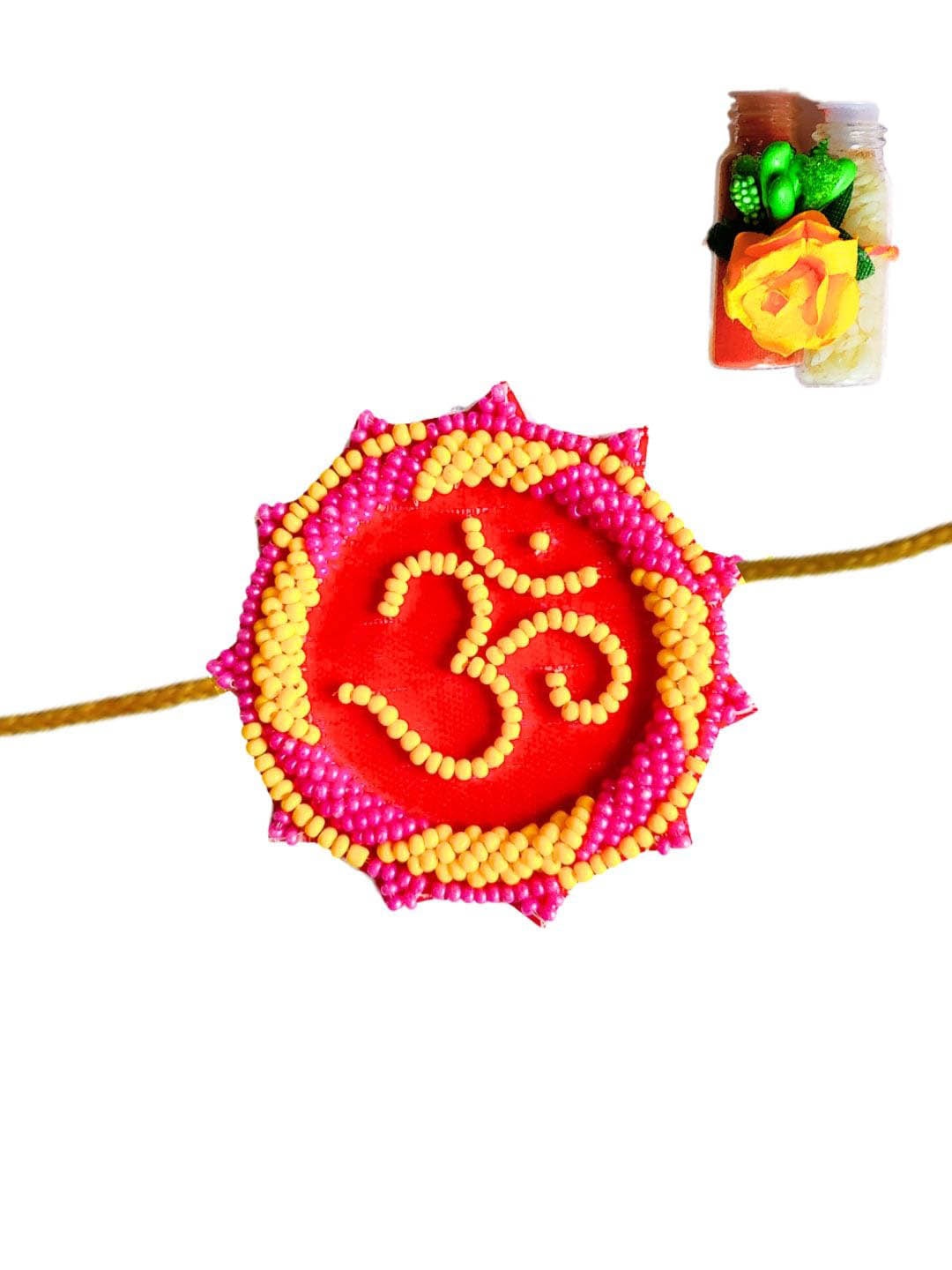 

Sangria Beaded Om Rakhi, Red