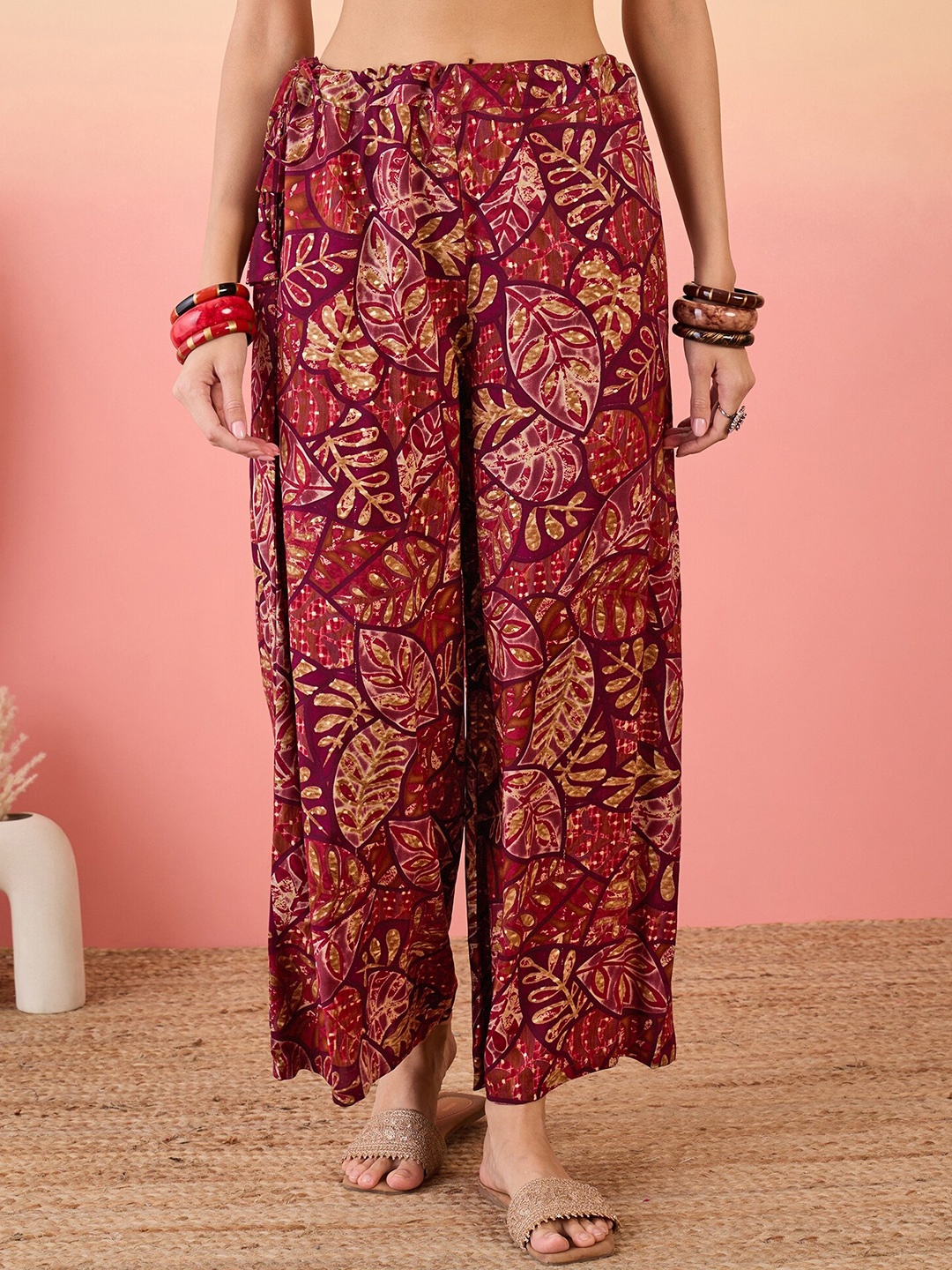 

InWeave Women Floral Printed Wide Leg Palazzos, Purple