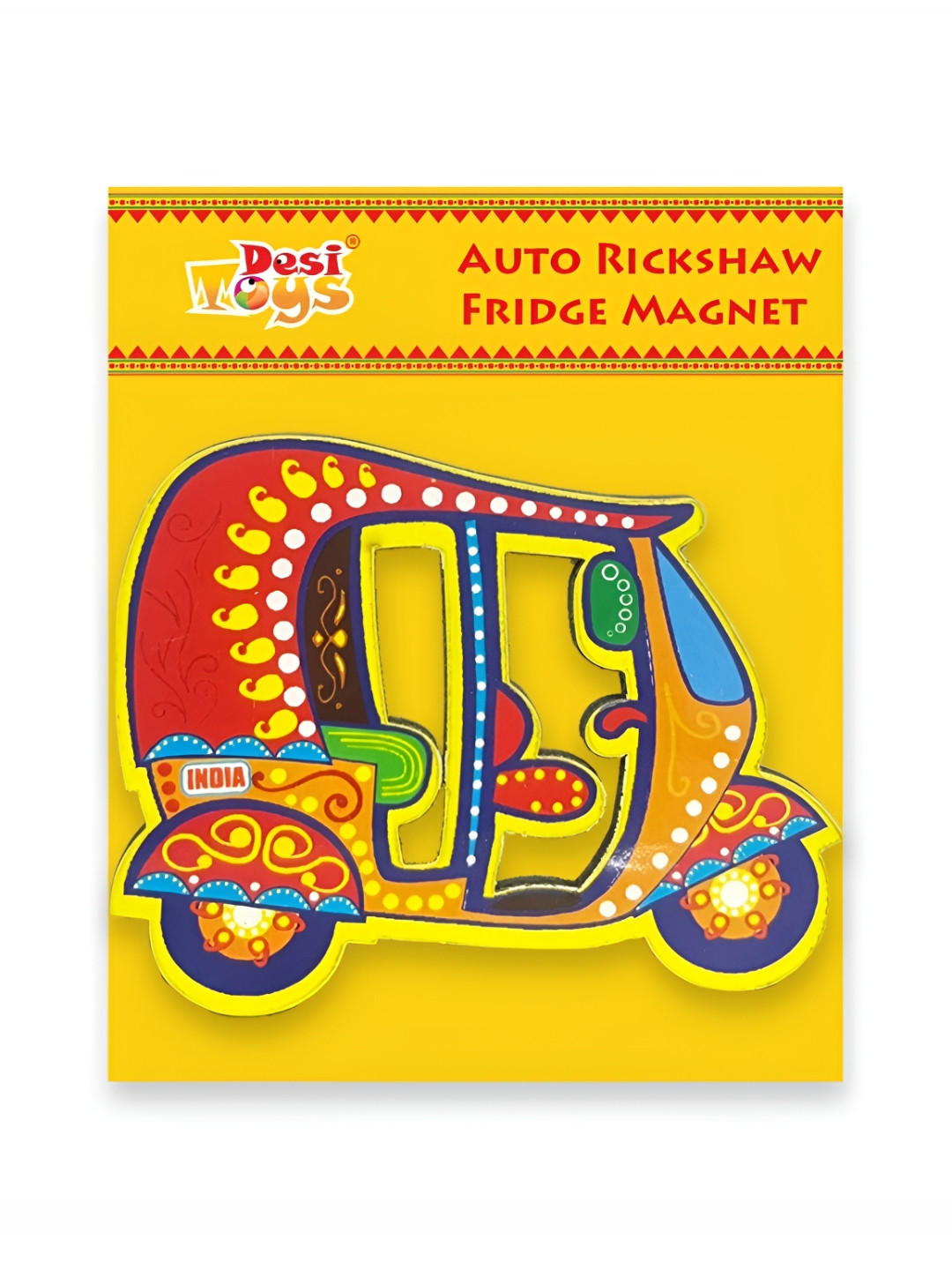 

Desi Toys Red & Yellow Printed Auto Rickshaw Fridge Magnet