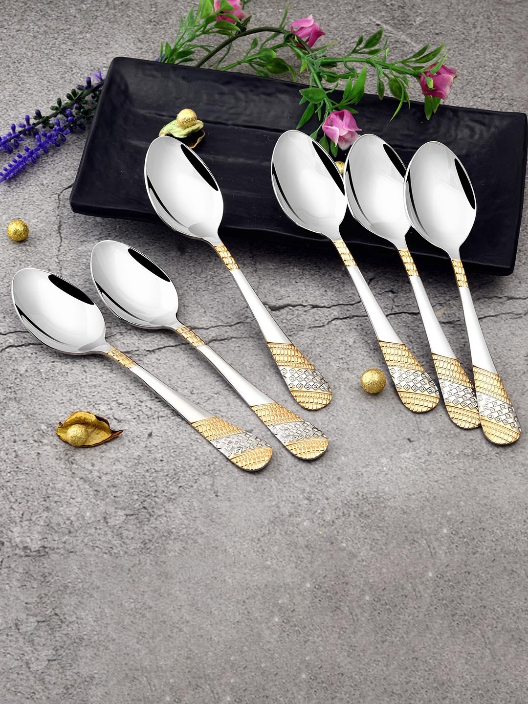 

FNS Imperio Gold-Plated 6 Pieces Stainless Steel Dinner Spoon, Silver