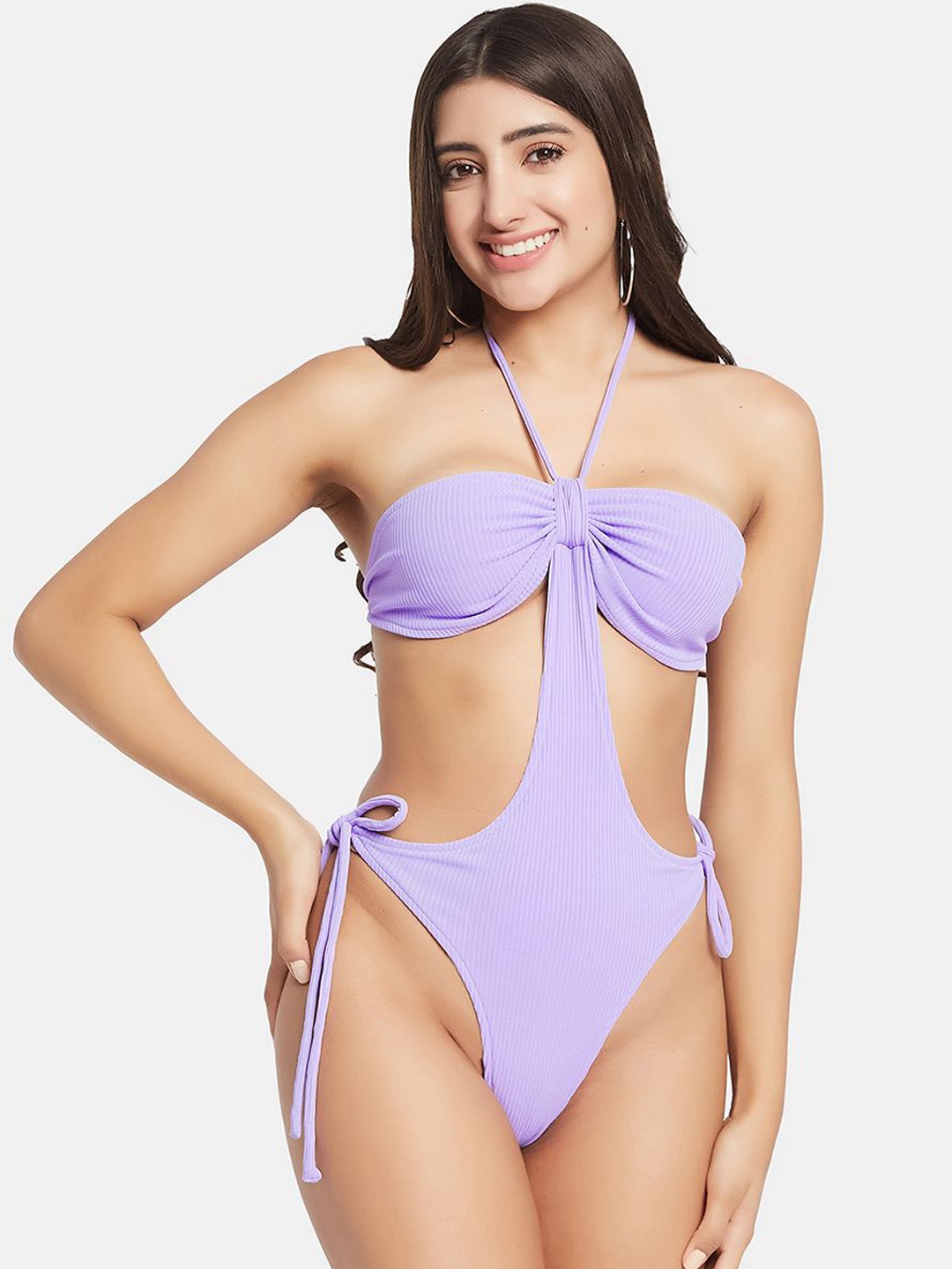 

SECRETS BY ZEROKAATA Women Ribbed Beachwear Swimsuit, Lavender