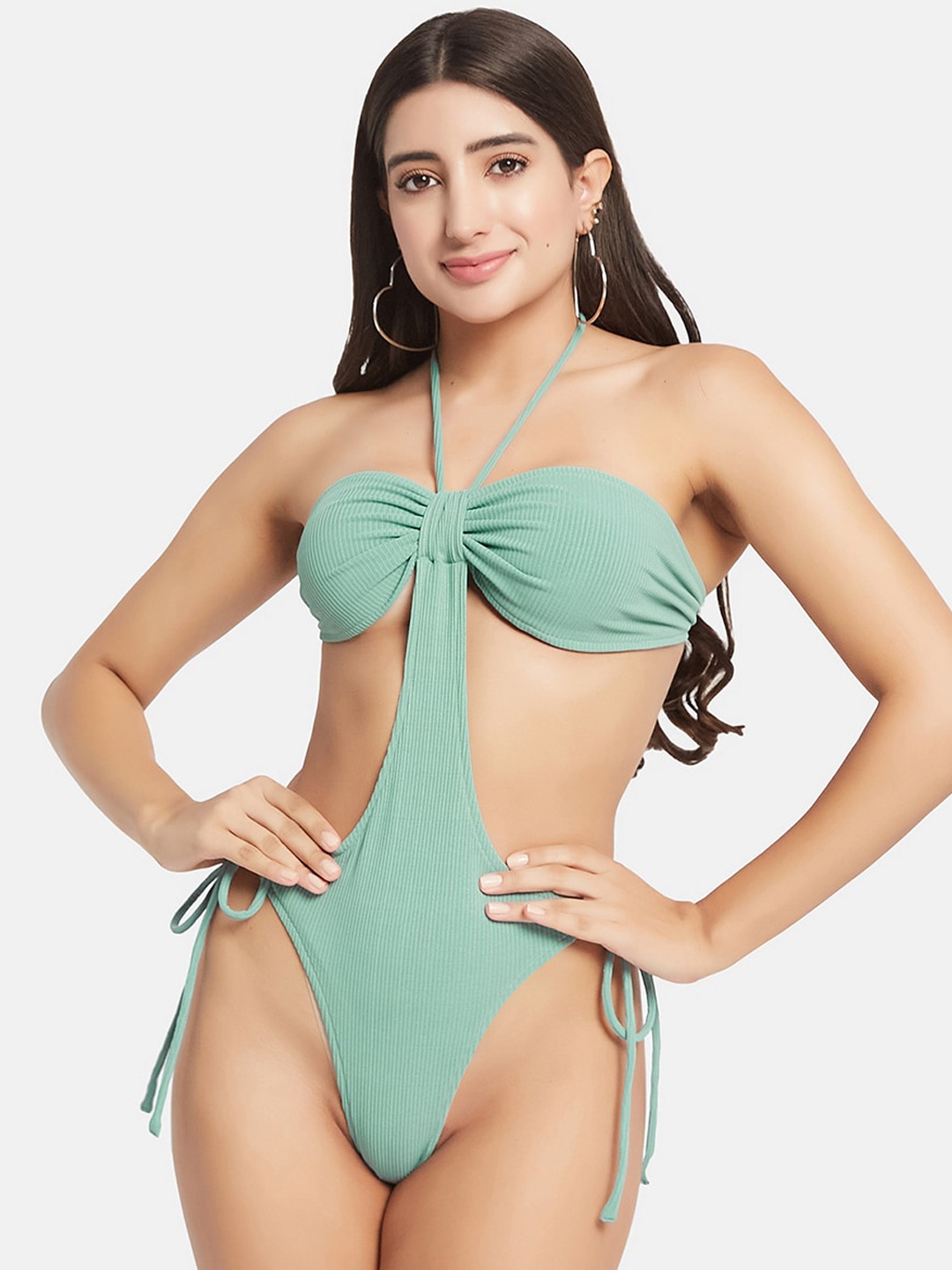 

SECRETS BY ZEROKAATA Women Ribbed Beachwear Swimsuit, Sea green