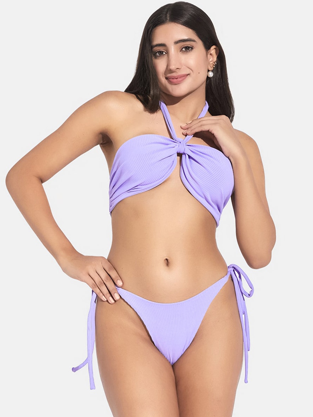 

SECRETS BY ZEROKAATA Women Ribbed Beachwear Swim Bikini Set, Lavender