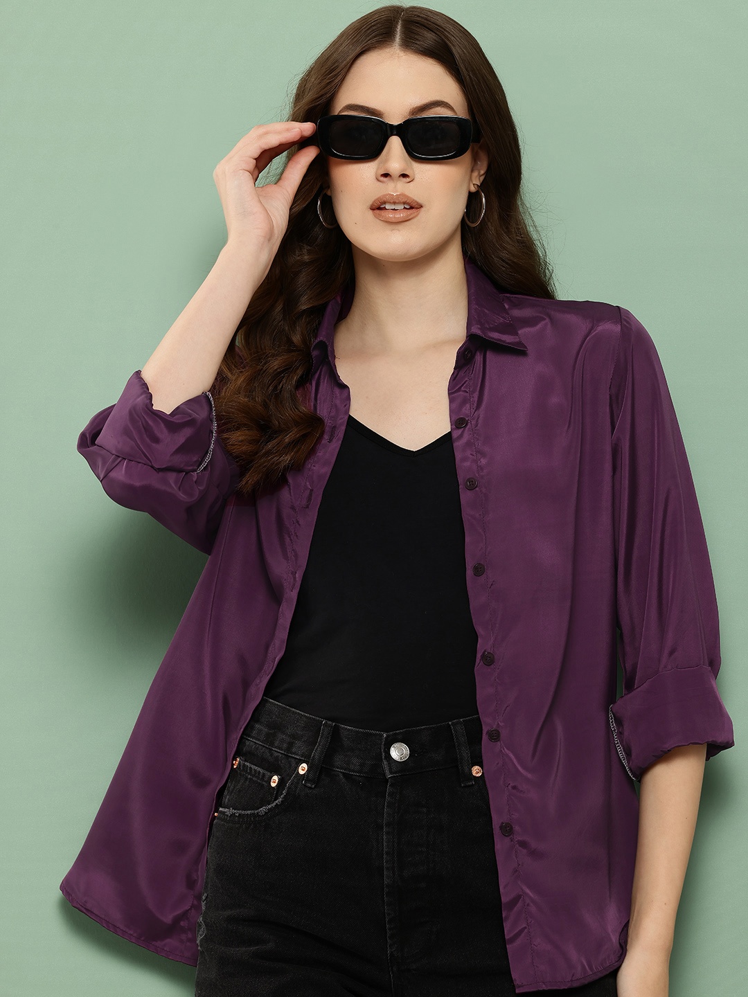 

BROOWL Classic Crepe Casual Shirt, Purple