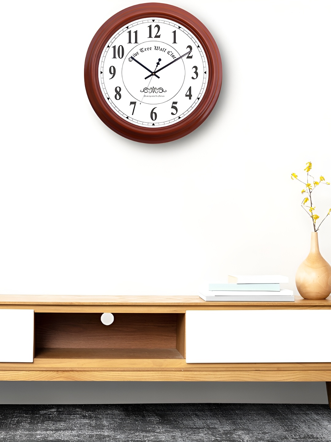 

OLIVE TREE Brown & White Contemporary Analogue Round Wall Clock