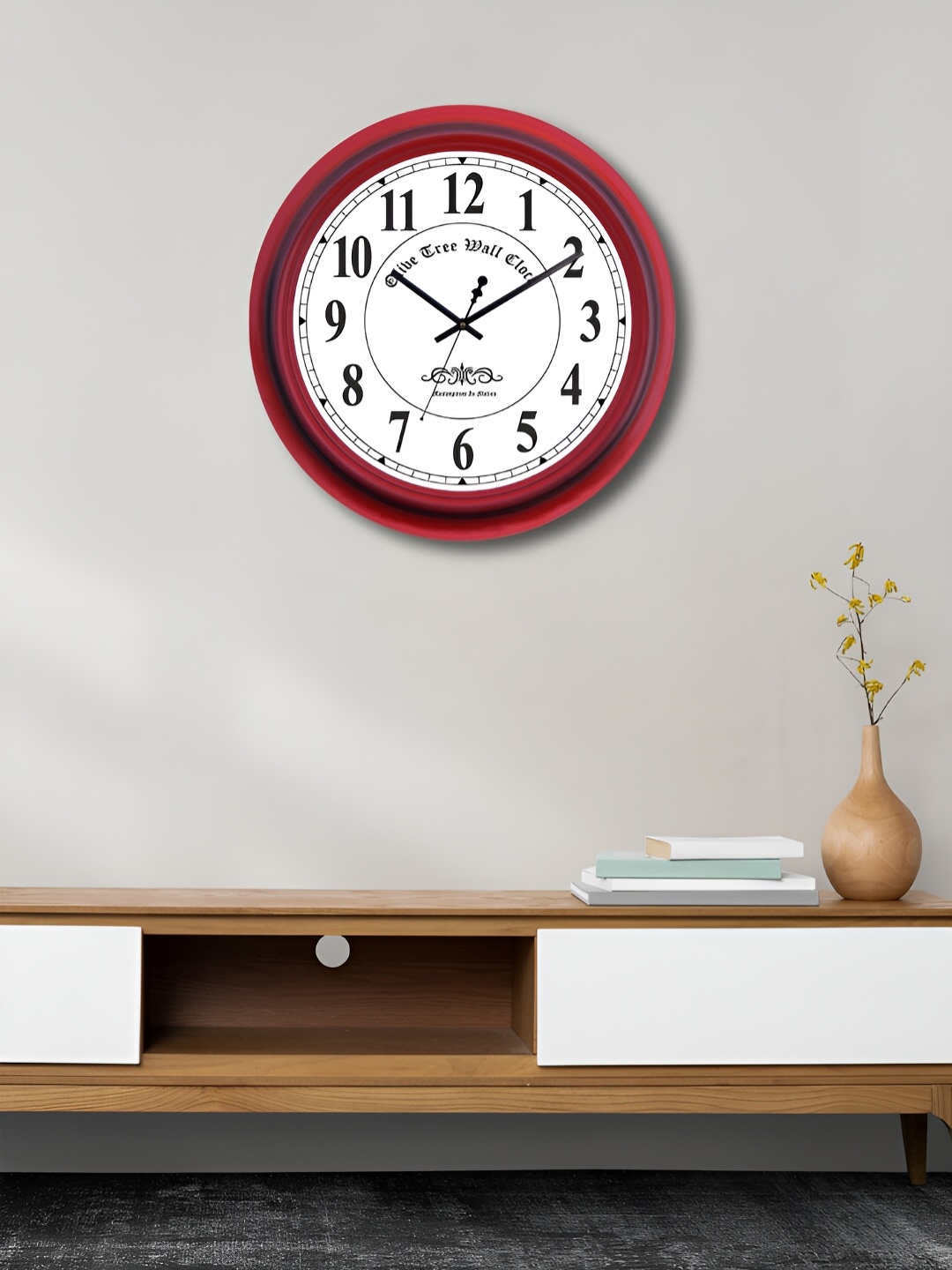 

OLIVE TREE Red & White Contemporary Analogue Round Wall Clock
