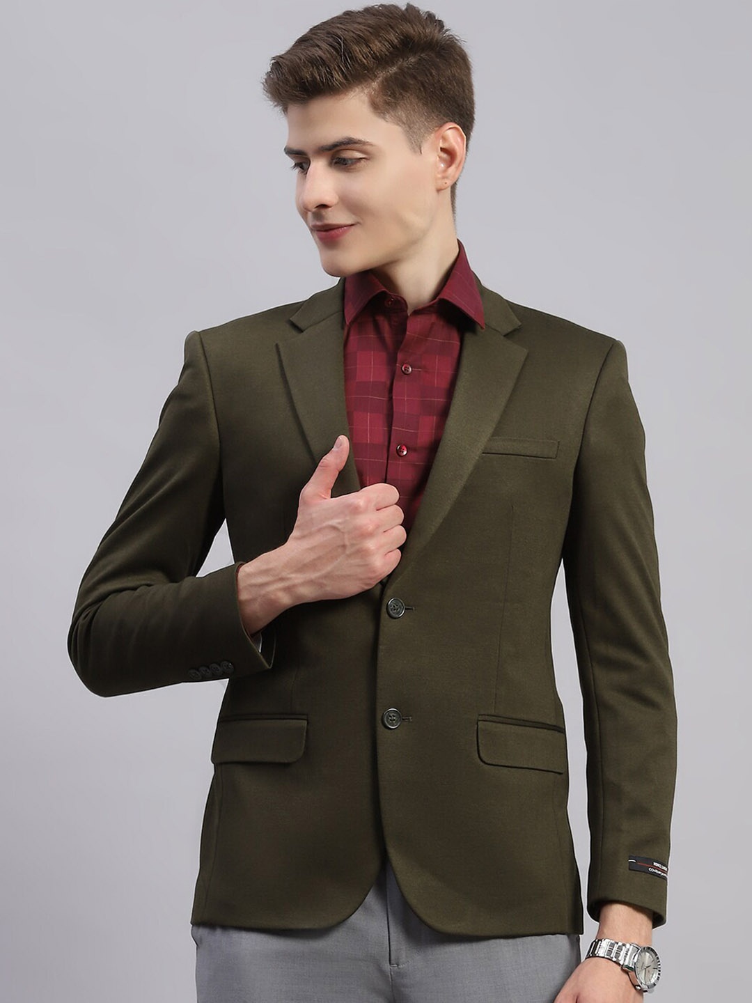 

Monte Carlo Notched Lapel Collar Single-Breasted Casual Blazer, Olive