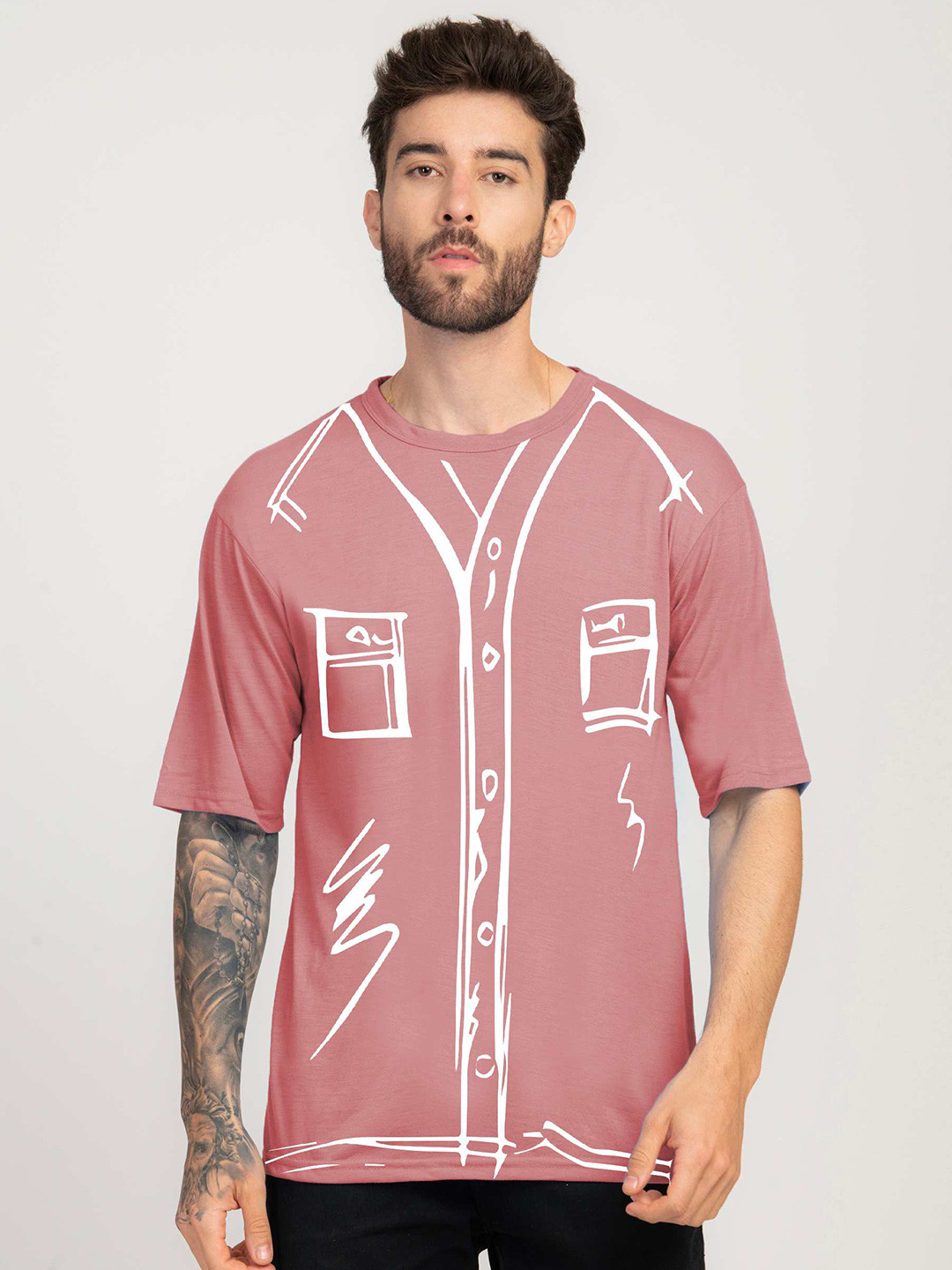 

STYLOGUE Abstract Printed Round Neck T-shirt, Peach