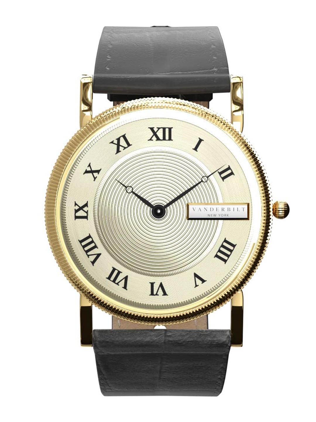 

VANDERBILT NEW YORK Cream & Black Leather Strap Analouge Watch- Commodore