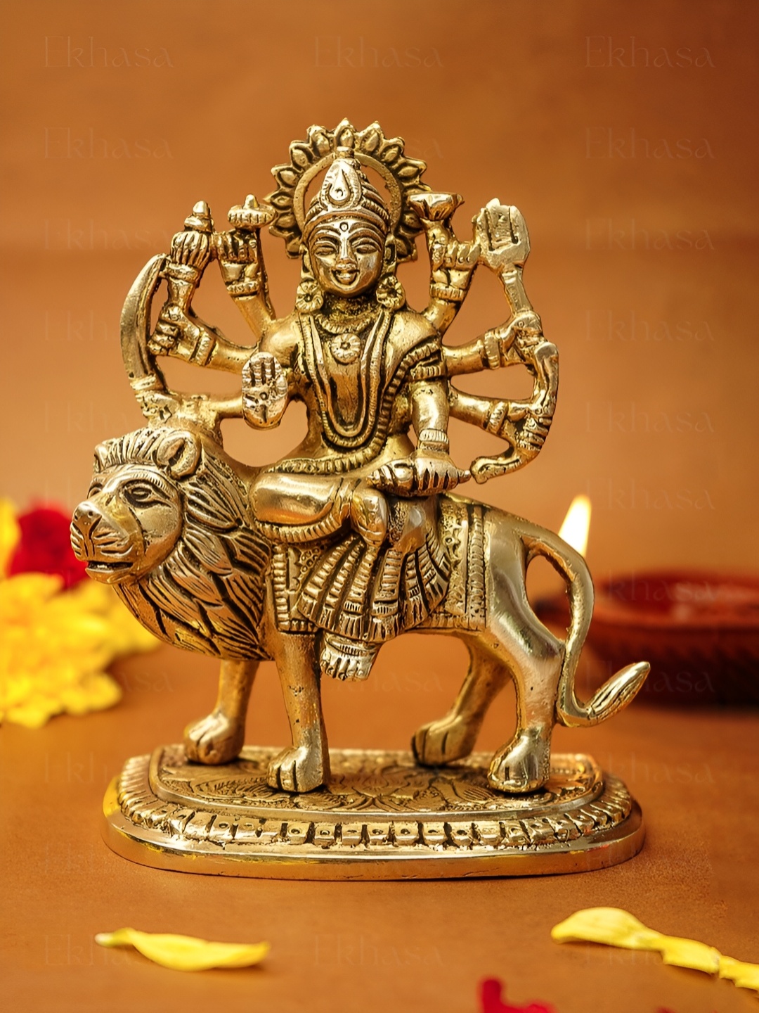 

Ekhasa Gold-Toned Brass Durgamaa Religious Figurine Showpiece