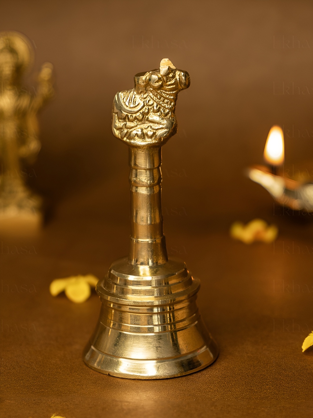 

Ekhasa Yellow Textured Brass Pooja Bell, Gold