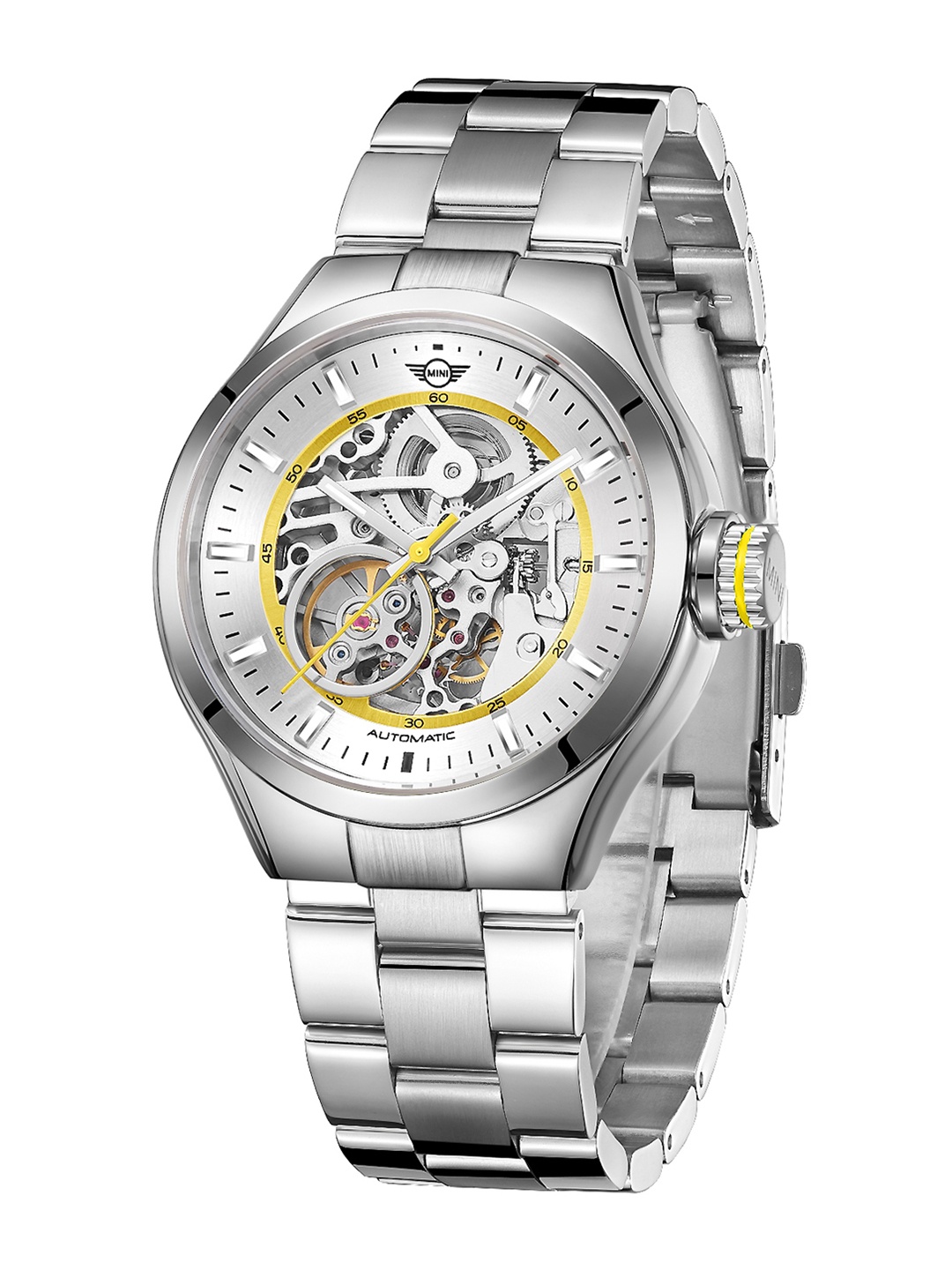 

MINI Cooper Unisex Silver Stainless Steel Strap Skeleton Automatic Watch