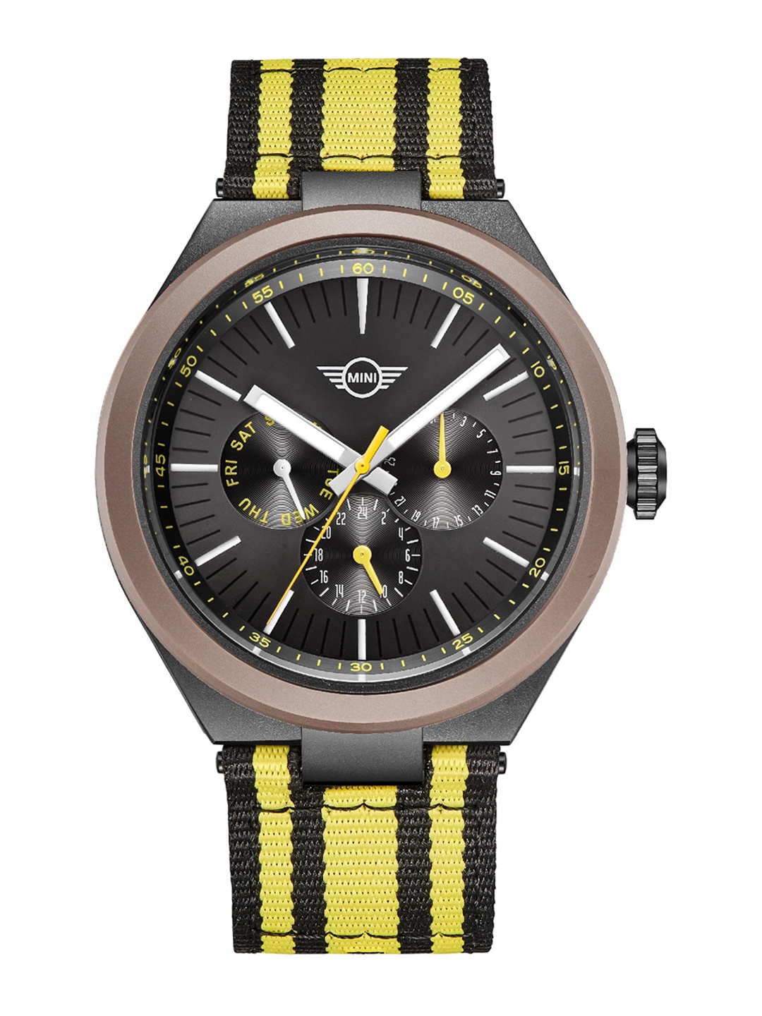 

MINI Cooper Unisex Ocean Upcycle Round Dial Synthetic Straps Analogue Watch WTMIN161702QN, Yellow