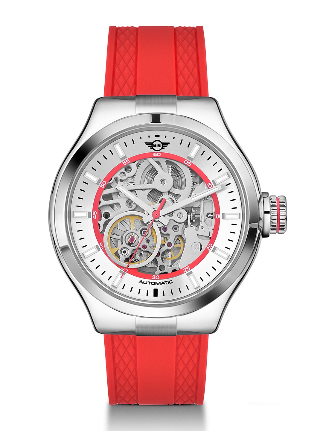 

MINI Cooper Unisex Silicone Strap Automatic Watch, Silver