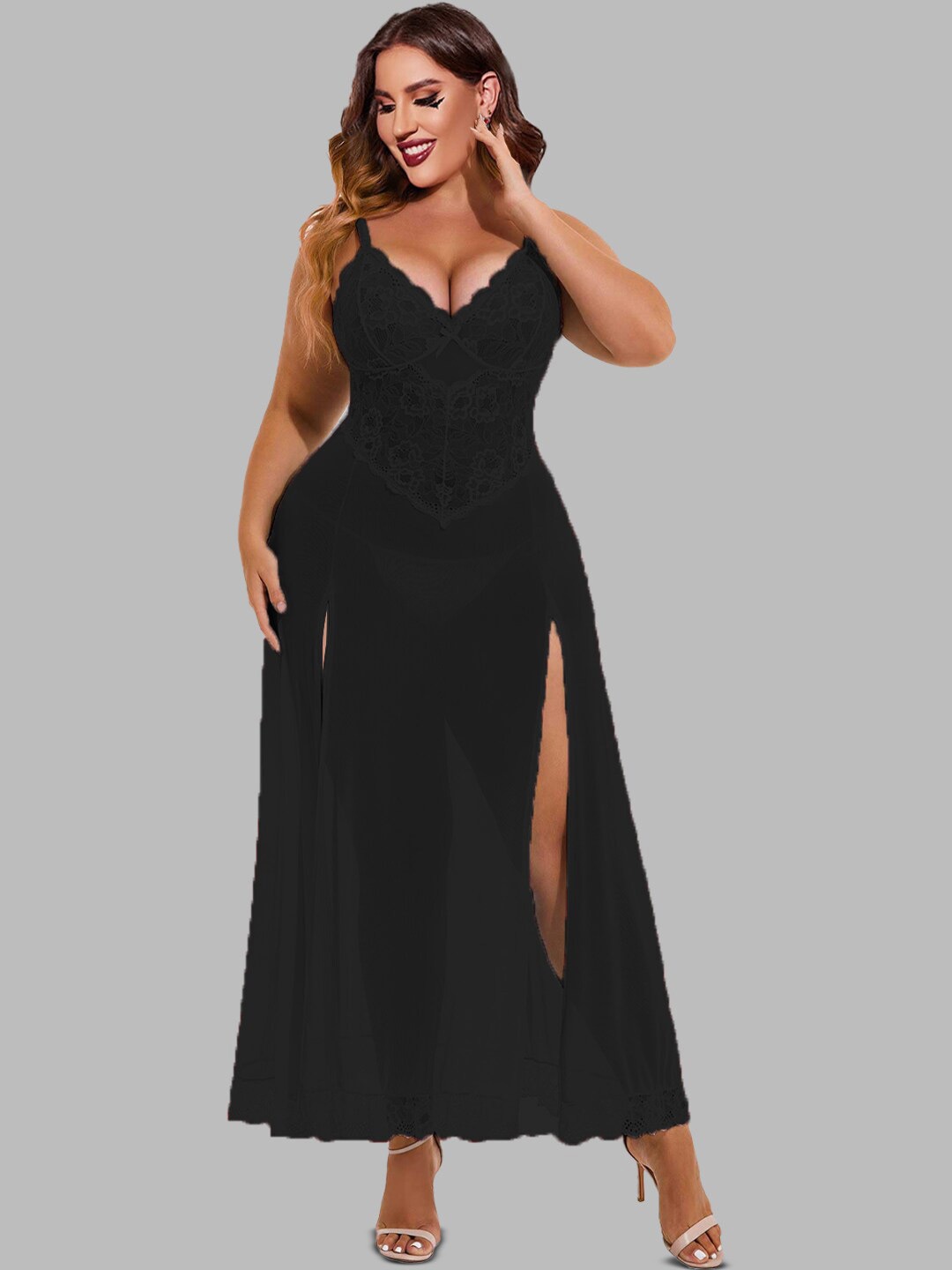 

VAGHBHATT Net Baby Doll, Black