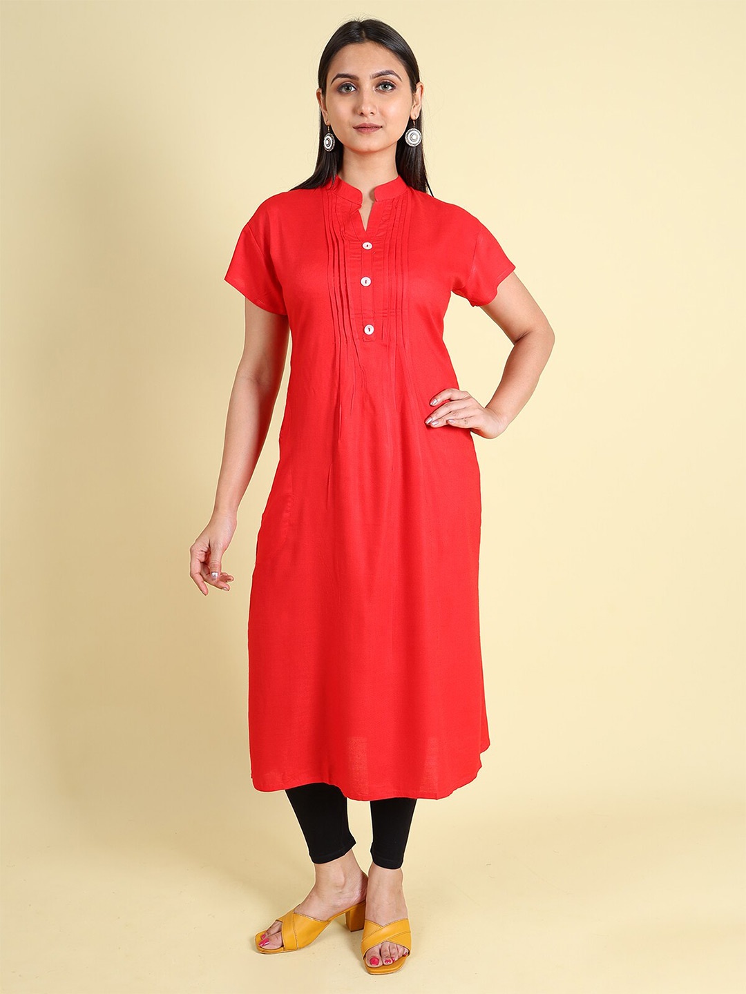

GRANTH FASHION Mandarin Collar Kurta, Red