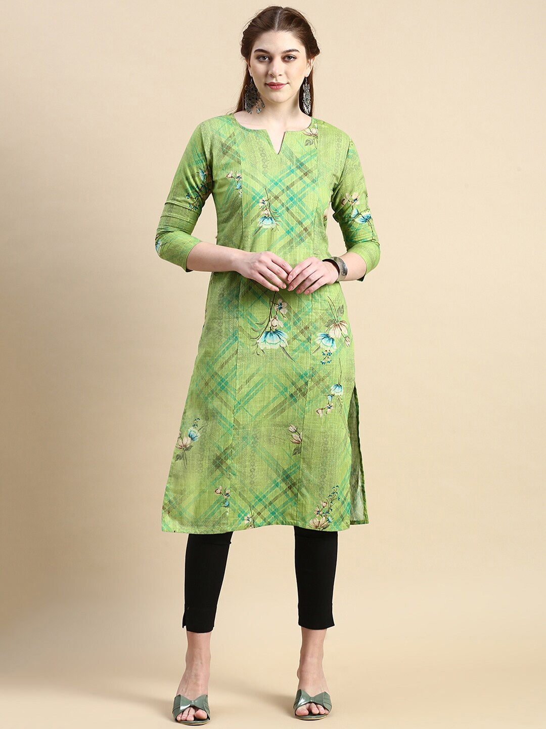 

GRANTH FASHION Floral Printed Cotton Kurta, Green