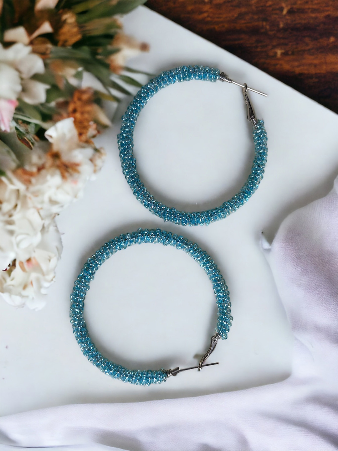 

JEWELWATI Artificial Beads Hoop Earrings, Blue