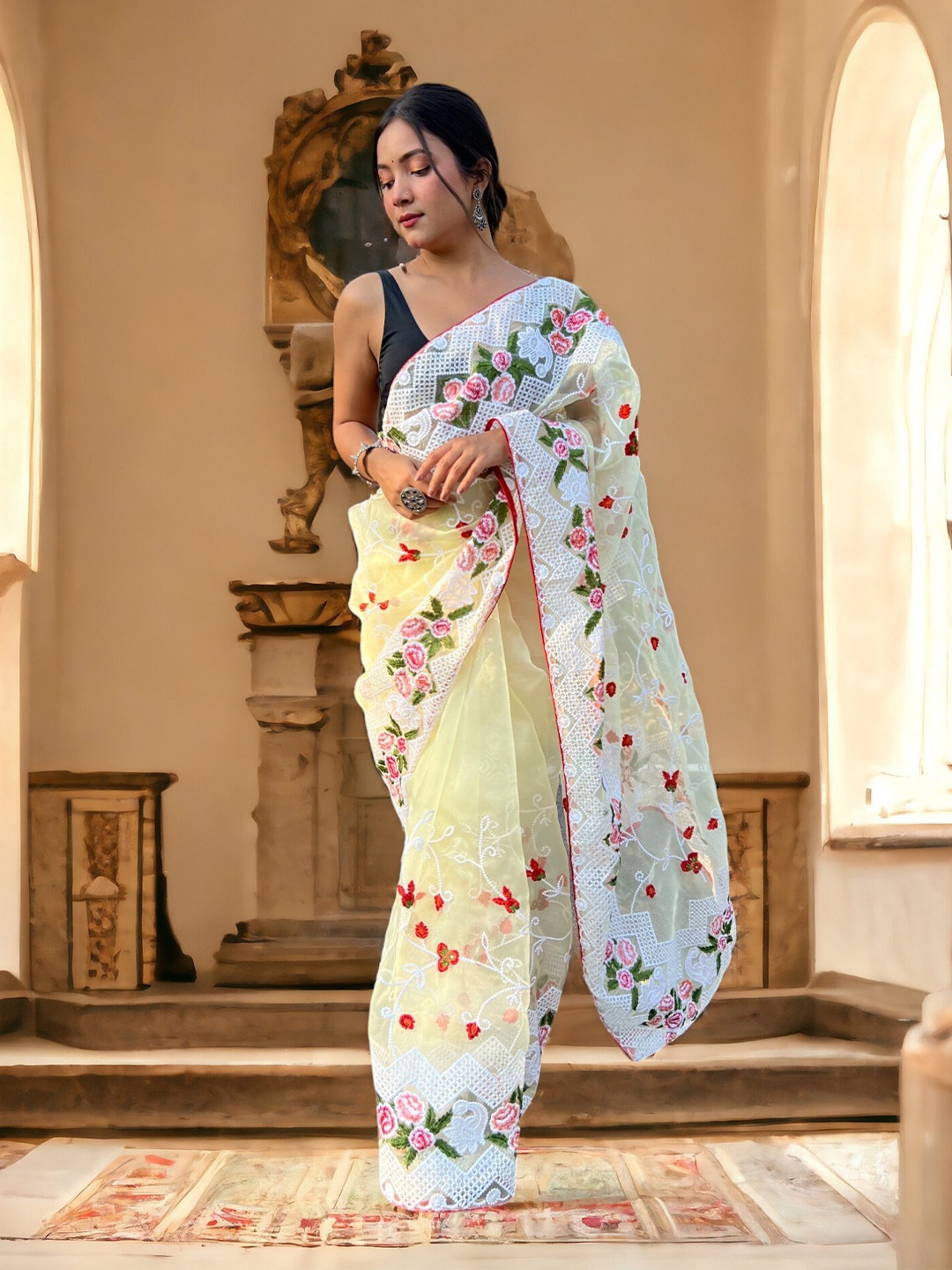 

Vastrasky Global Ethnic Motifs Organza Saree, Yellow