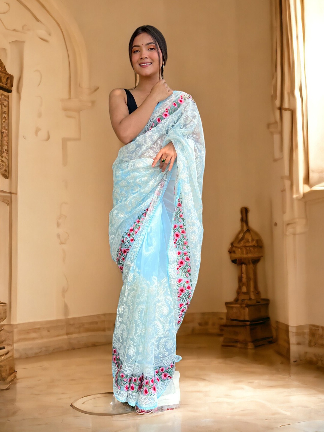 

Vastrasky Global Ethnic Motifs Sequinned Organza Saree, Blue