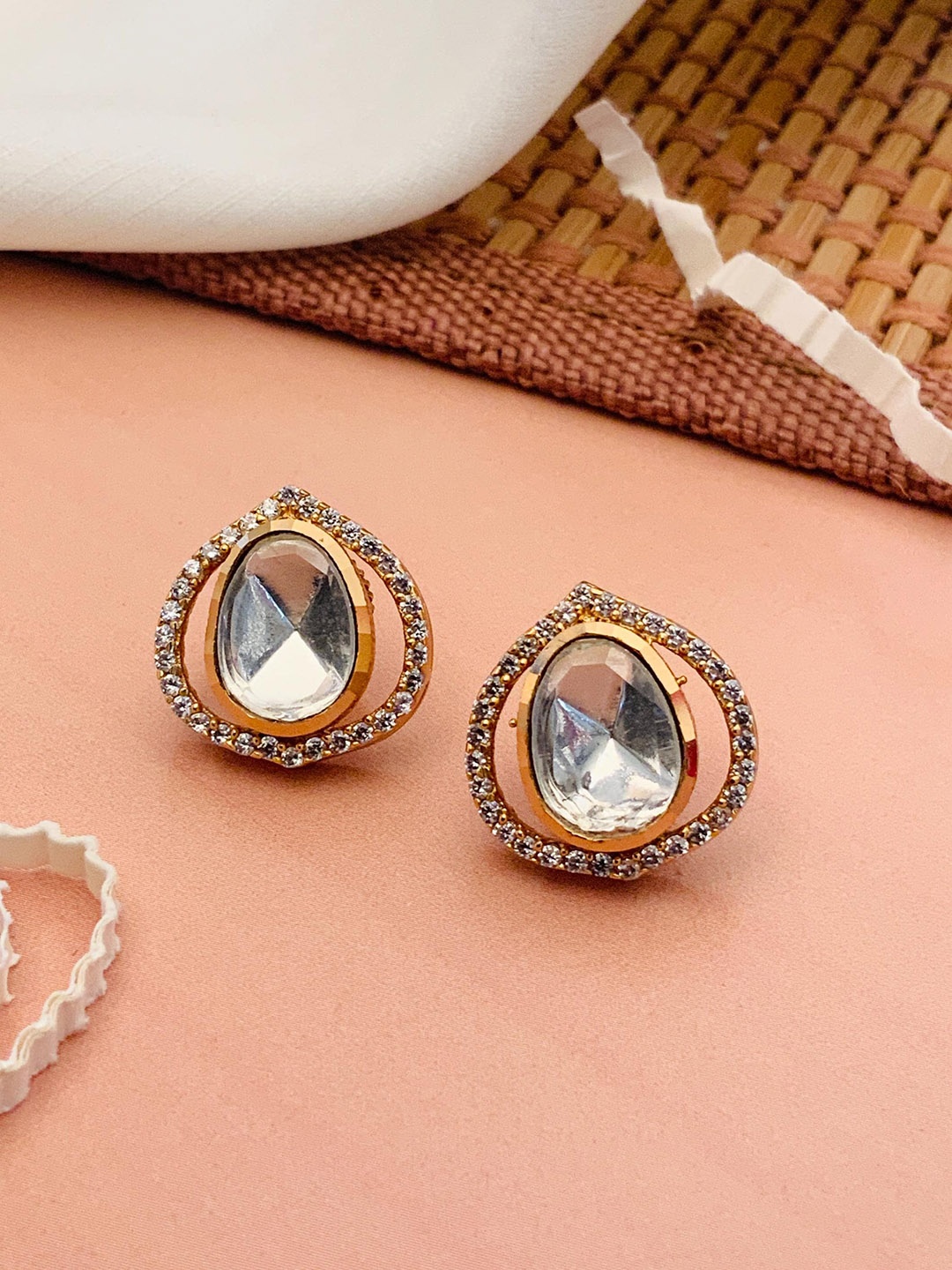 

ABDESIGNS Gold-Plated Stone-Studded Classic Studs Earrings