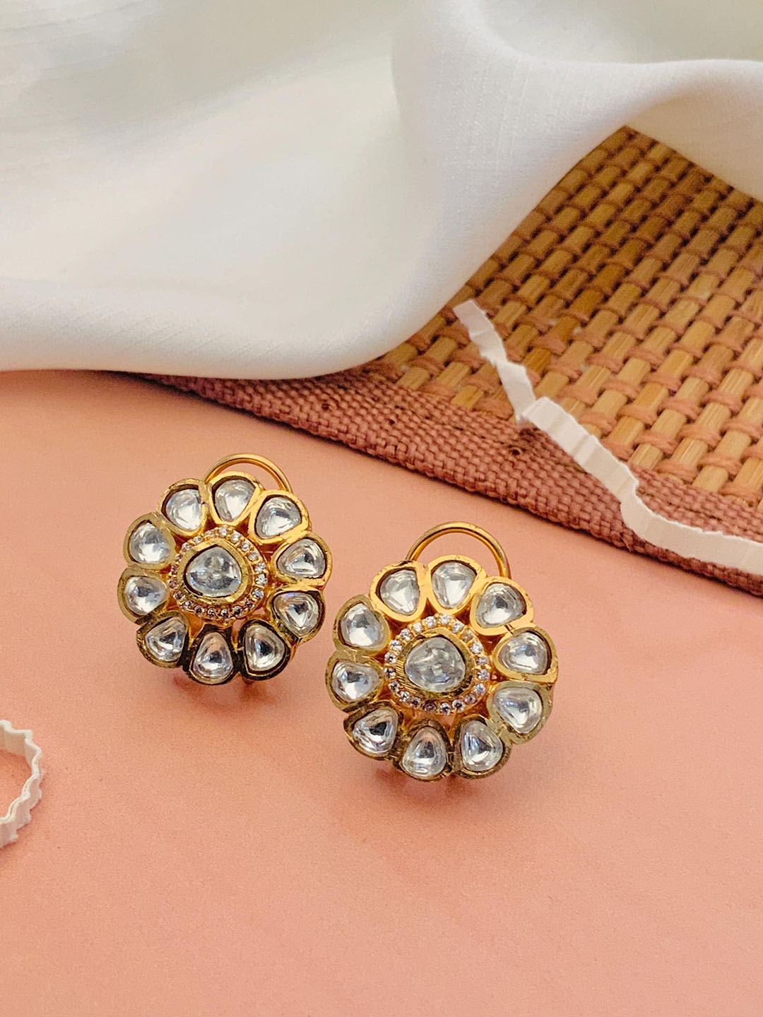 

ABDESIGNS Gold-Plated Stone-Studded Classic Studs Earrings