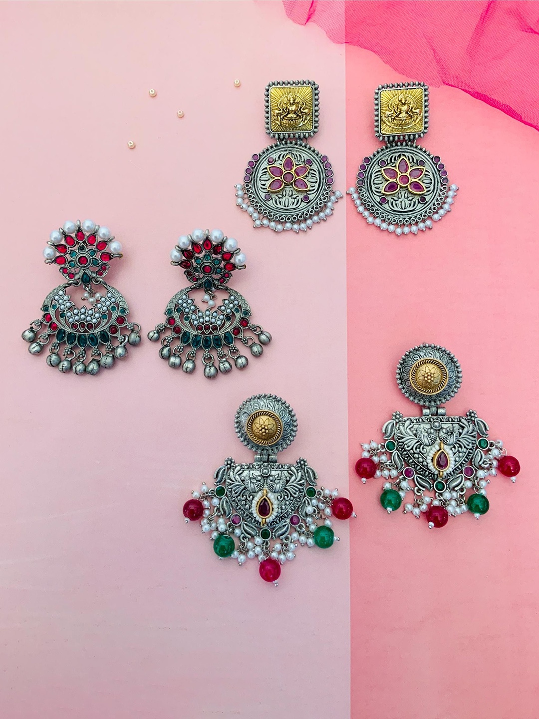 

ABDESIGNS Set of 3 German Silver-Plated Classic Chandbalis Earrings
