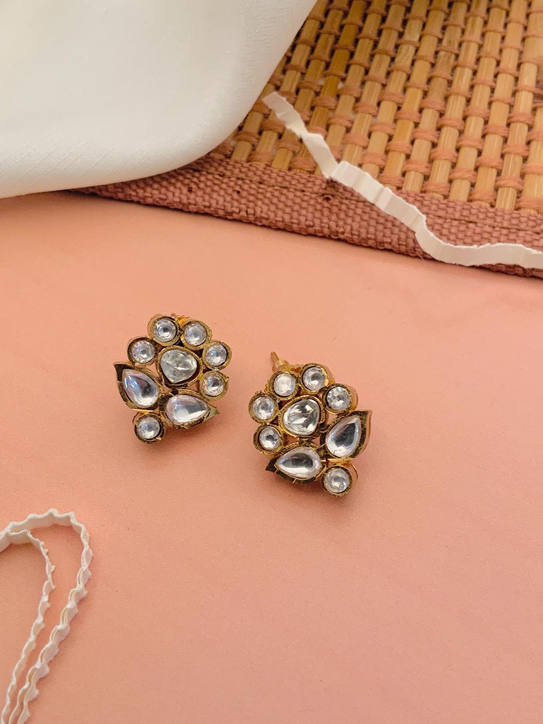 

ABDESIGNS Gold-Plated Stone-Studded Classic Studs Earrings