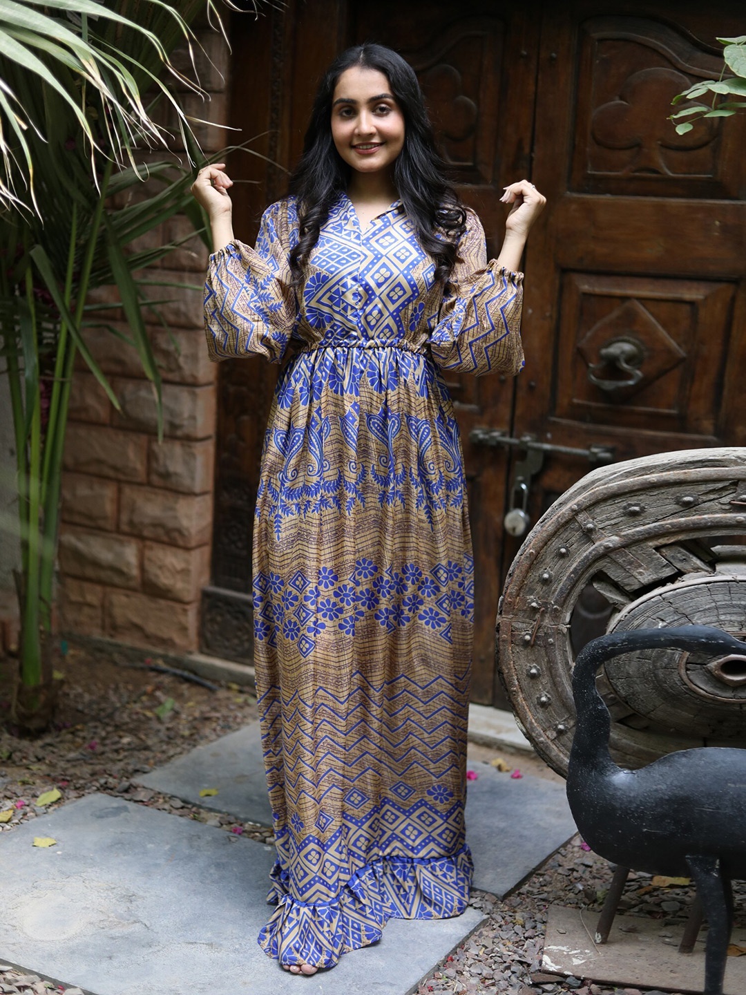 

Exotic India Purple Assorted Vintage Pure Silk Victorian Date Dress