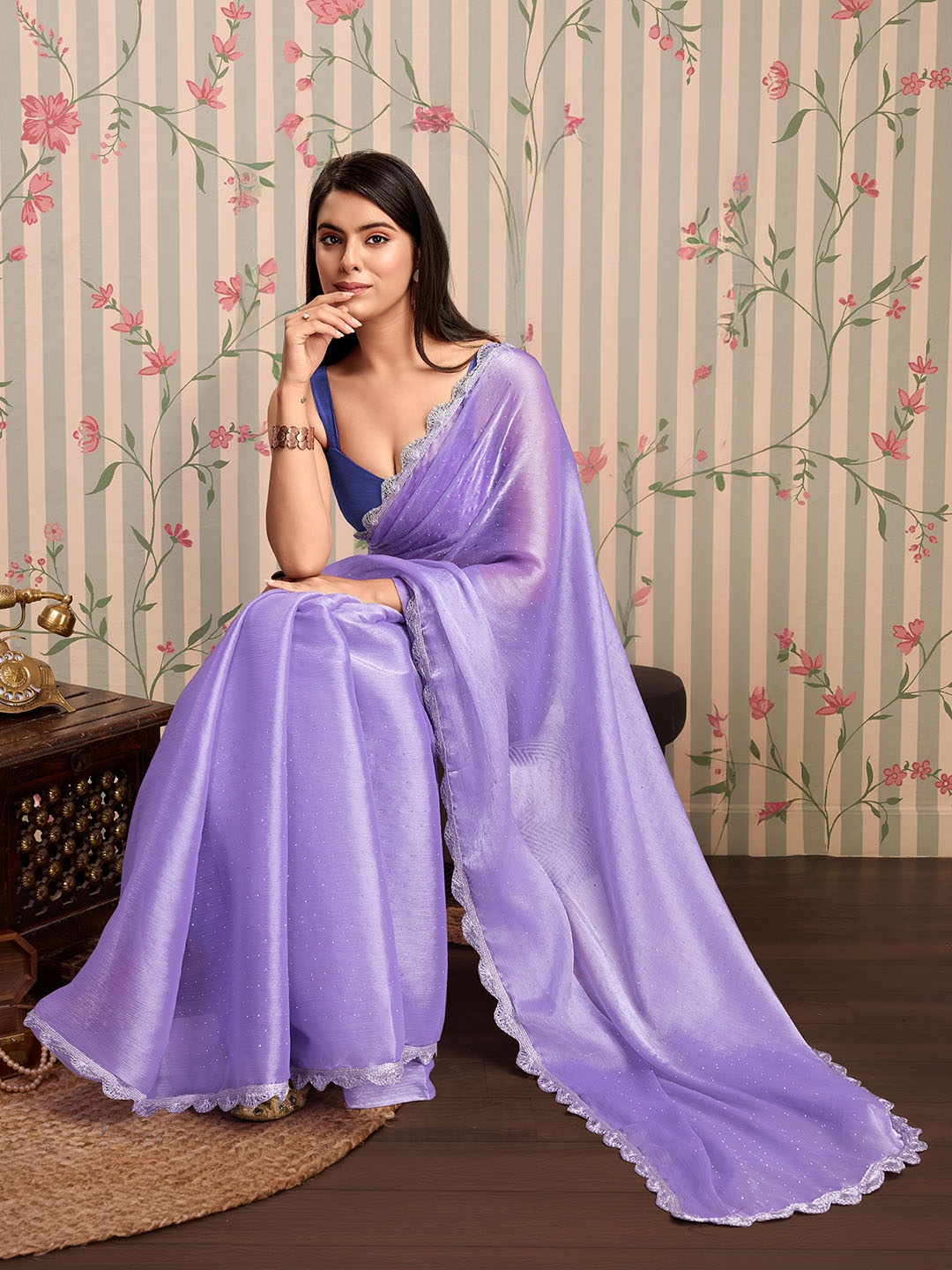 

Ode by House of Pataudi Embellished Embroidered Saree, Purple