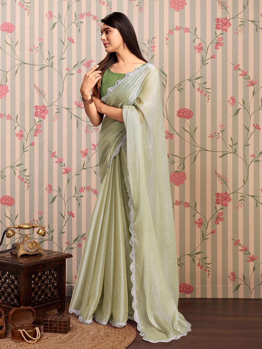 

Ode by House of Pataudi Embellished Embroidered Saree, Olive