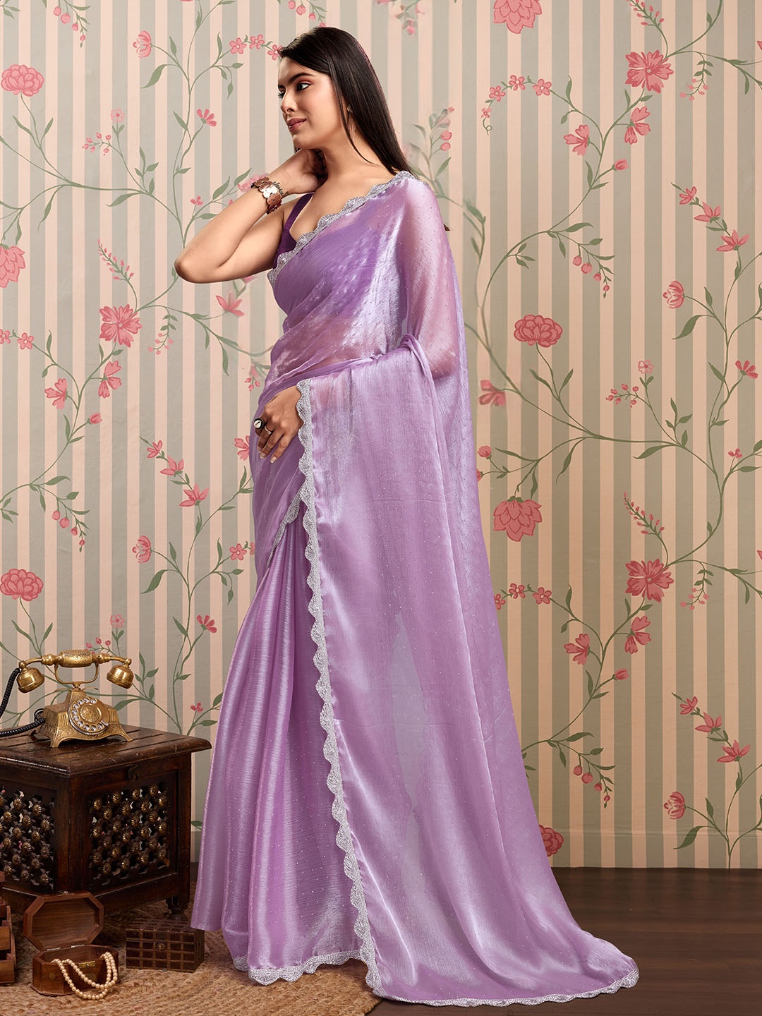 

Ode by House of Pataudi Embellished Beads and Stones Saree, Purple