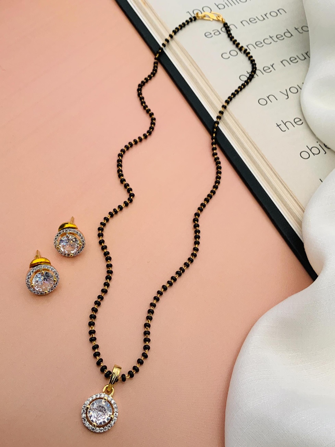 

ABDESIGNS Gold Plated Artificial Stones and Beads Mangalsutra with Earrings