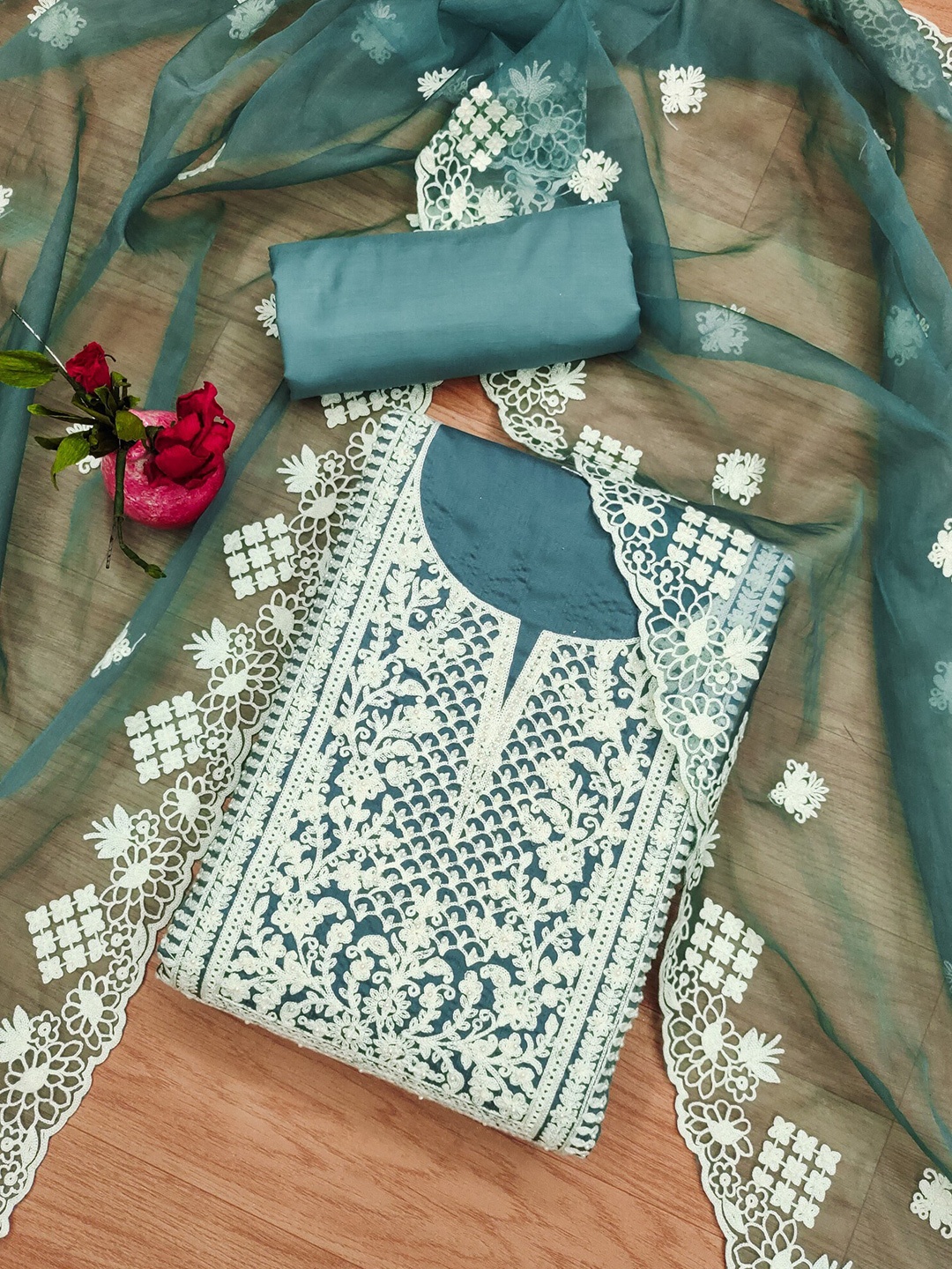 

KALINI Embroidered Unstitched Dress Material, Blue
