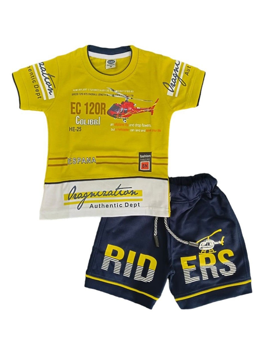 

BAESD Boys Printed T-shirt with Shorts, Yellow