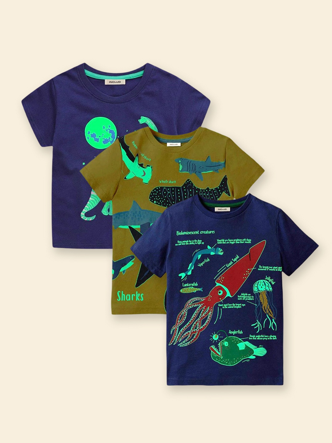 

INCLUD Boys Pack Of 3 Graphic Printed T-shirts, Blue