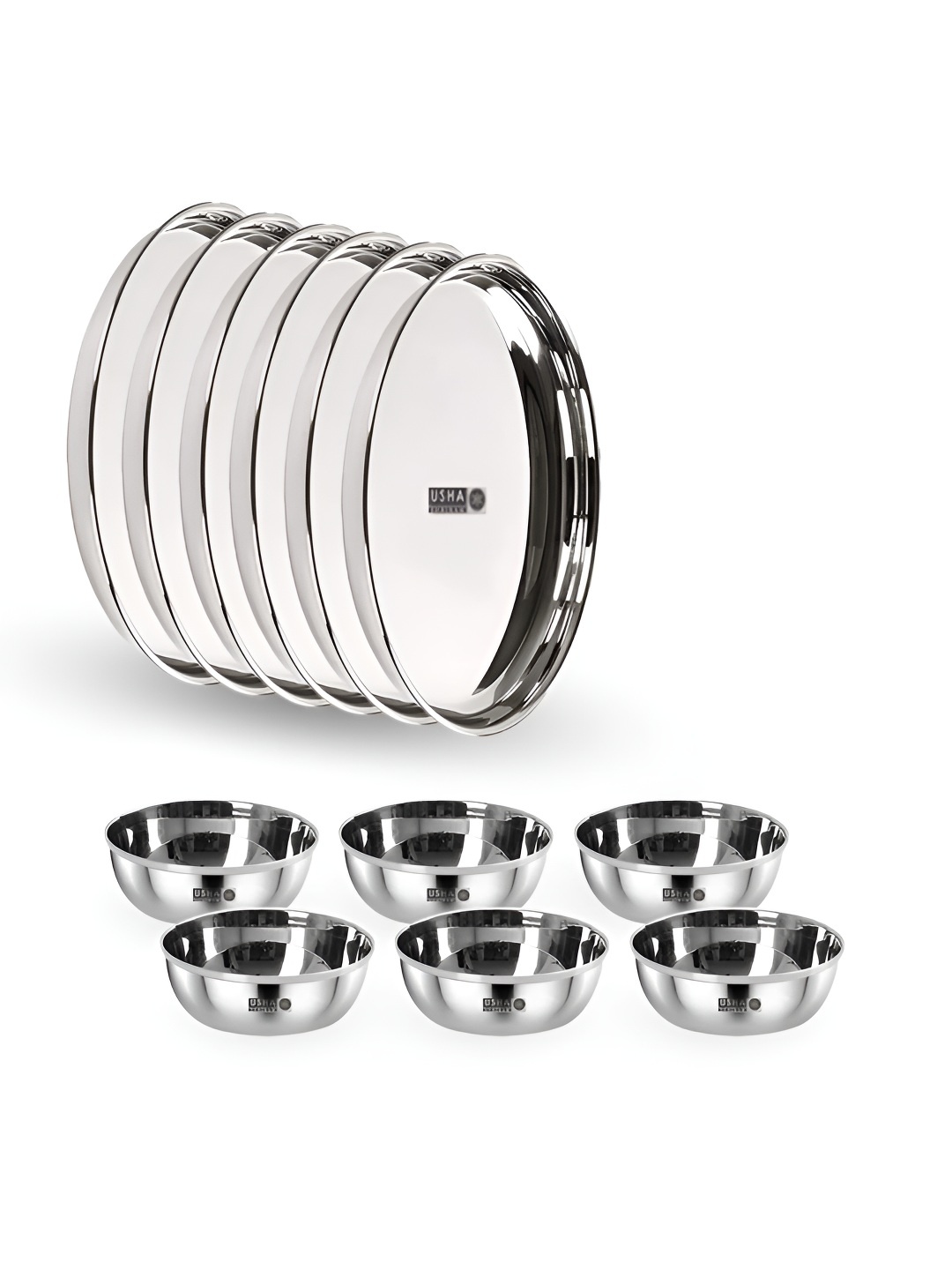

USHA SHRIRAM Silver-Toned 12 Pieces Stainless Steel Dinner Set