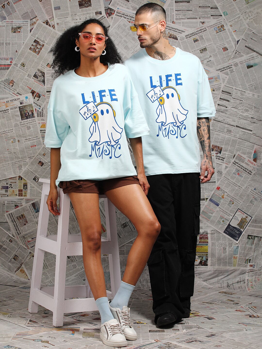 

Difference of Opinion Unisex Drop Shoulder Terry Cotton Oversized T Shirt, Blue